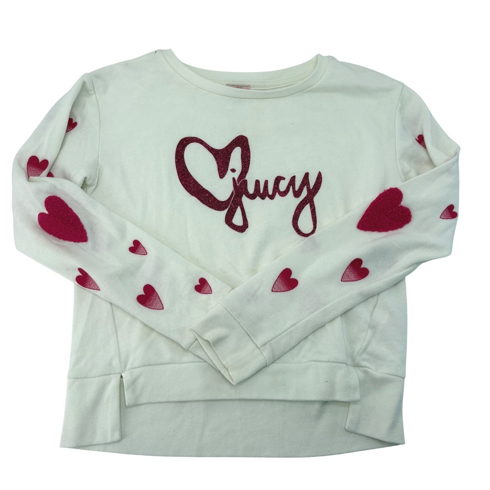 Juicy Couture Womens Medium White Pink Glitter Heart Logo Sweatshirt Y2K Top